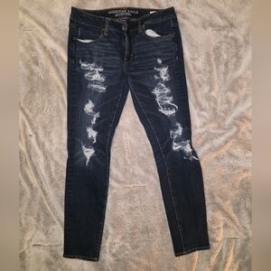 American Eagle Outfitters Women's Ripped Dark Blue Skinny Jeans